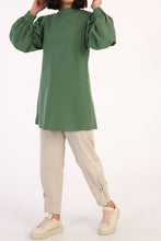 Load image into Gallery viewer, Women&#39;s Pleated Balloon Sleeves Green Tunic
