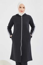 Load image into Gallery viewer, Women&#39;s Zipped Black Modest Tracksuit
