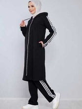 Load image into Gallery viewer, Women&#39;s Zipped Black Modest Tracksuit
