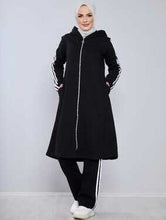 Load image into Gallery viewer, Women&#39;s Zipped Black Modest Tracksuit
