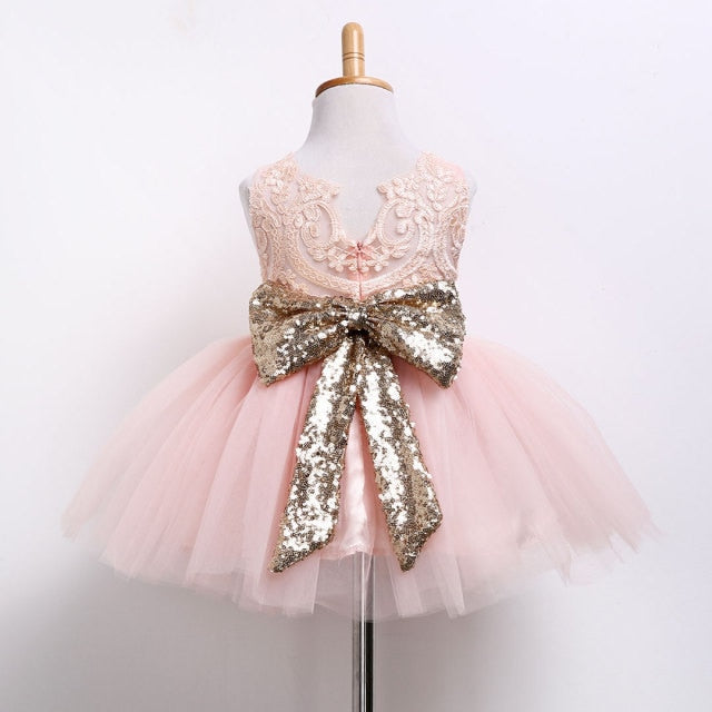 6M-10Y Toddler Baby Kid Girls Dress Princess Lace Bow Sequins Wedding  Party Dresses Christening  1st Birthday Dress