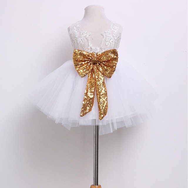 6M-10Y Toddler Baby Kid Girls Dress Princess Lace Bow Sequins Wedding  Party Dresses Christening  1st Birthday Dress