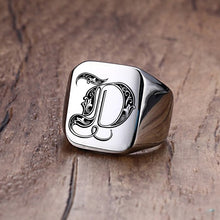 Load image into Gallery viewer, Vnox Retro Initials Signet Ring for Men 18mm Bulky Heavy Stamp Male Band Stainless Steel Letters Custom Jewelry Gift for Him
