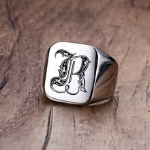 Load image into Gallery viewer, Vnox Retro Initials Signet Ring for Men 18mm Bulky Heavy Stamp Male Band Stainless Steel Letters Custom Jewelry Gift for Him
