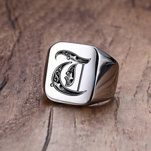 Load image into Gallery viewer, Vnox Retro Initials Signet Ring for Men 18mm Bulky Heavy Stamp Male Band Stainless Steel Letters Custom Jewelry Gift for Him
