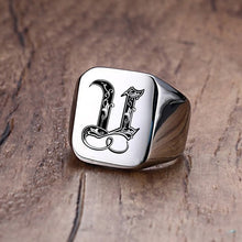 Load image into Gallery viewer, Vnox Retro Initials Signet Ring for Men 18mm Bulky Heavy Stamp Male Band Stainless Steel Letters Custom Jewelry Gift for Him
