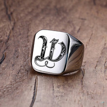 Load image into Gallery viewer, Vnox Retro Initials Signet Ring for Men 18mm Bulky Heavy Stamp Male Band Stainless Steel Letters Custom Jewelry Gift for Him
