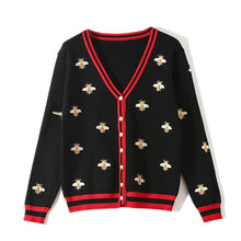 Load image into Gallery viewer, High Quality Fashion Designer Bee Embroidery Cardigan Long Sleeve Single Breasted Contrast Color Button Knitted Sweaters C-196
