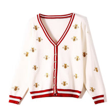 Load image into Gallery viewer, High Quality Fashion Designer Bee Embroidery Cardigan Long Sleeve Single Breasted Contrast Color Button Knitted Sweaters C-196
