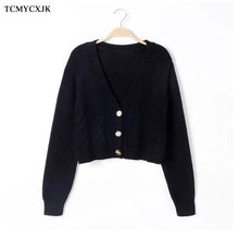 Load image into Gallery viewer, Short High Waist Slim Cable V-neck Sweater Women Spring And Autumn 2021 New Single-breasted Knitted Cardigan Twist Small Jackets
