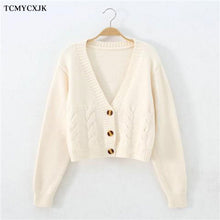 Load image into Gallery viewer, Short High Waist Slim Cable V-neck Sweater Women Spring And Autumn 2021 New Single-breasted Knitted Cardigan Twist Small Jackets
