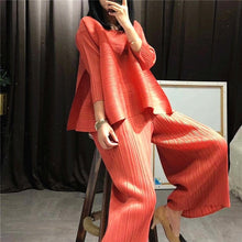 Load image into Gallery viewer, DEAT Suit Woman Casual Style Solid Round Collar Pullover T Shirt + Wide Leg Pants High Elastic 2022 New Summer Fashion AT427
