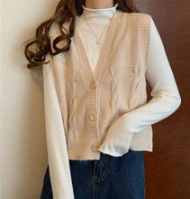 Load image into Gallery viewer, Short High Waist Slim Cable V-neck Sweater Women Spring And Autumn 2021 New Single-breasted Knitted Cardigan Twist Small Jackets
