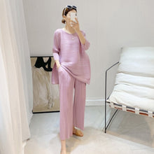 Load image into Gallery viewer, DEAT Suit Woman Casual Style Solid Round Collar Pullover T Shirt + Wide Leg Pants High Elastic 2022 New Summer Fashion AT427
