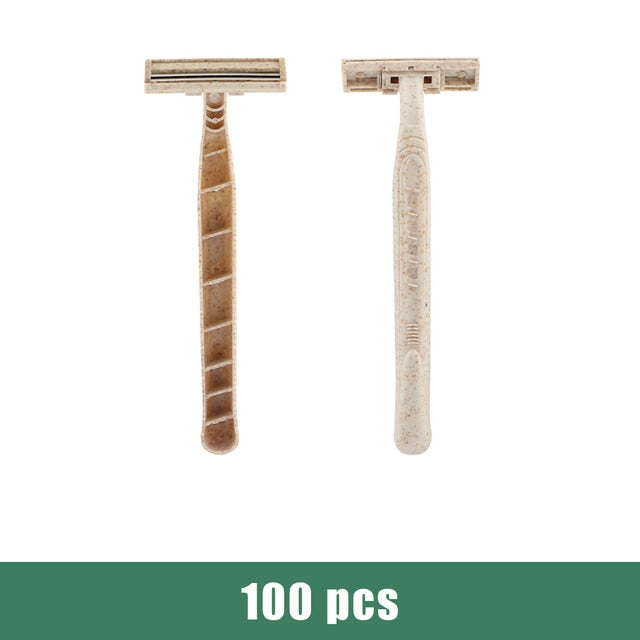 50/100 PCs Eco-Friendly  Two Layer Blade Shaving Razor Wheat Straw Biodegradable Material Zero Waste Program
