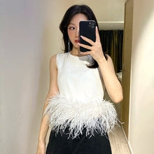 Load image into Gallery viewer, TWOTWINSTYLE Black Patchwork Feathers Korean Fashion Shirt Top Women Round Neck Sleeveless Slim Tops Female 2021 Summer Clothing
