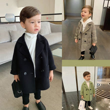 Load image into Gallery viewer, Winter Grid Jackets Boys Girls Woolen Double-breasted Baby Boy Trench Coat Lapel Autumn Kids Outerwear Coats Wool Coat Overcoat
