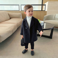 Load image into Gallery viewer, Winter Grid Jackets Boys Girls Woolen Double-breasted Baby Boy Trench Coat Lapel Autumn Kids Outerwear Coats Wool Coat Overcoat
