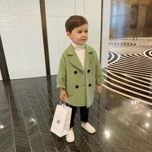 Load image into Gallery viewer, Winter Grid Jackets Boys Girls Woolen Double-breasted Baby Boy Trench Coat Lapel Autumn Kids Outerwear Coats Wool Coat Overcoat
