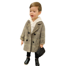 Load image into Gallery viewer, Winter Grid Jackets Boys Girls Woolen Double-breasted Baby Boy Trench Coat Lapel Autumn Kids Outerwear Coats Wool Coat Overcoat
