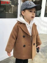 Load image into Gallery viewer, Winter Grid Jackets Boys Girls Woolen Double-breasted Baby Boy Trench Coat Lapel Autumn Kids Outerwear Coats Wool Coat Overcoat
