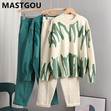 Load image into Gallery viewer, MASTGOU Cashmere Women Sweater Tracksuits Tie Dye Knit Two Pieces Pencil Pants Sets Oversized Loose Sweaters Suits Clothing
