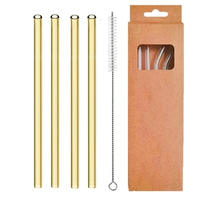 4 Pcs Eco-Friendly Glass Cocktail Straws 8mm for Beverages Milk Coffee for zero waste program