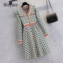 Load image into Gallery viewer, Plus Size 4XL Women Autumn Winter Vintage Plaid Knitted Sweater Dresses 2021 V Neck Striped Patchwork Knitwear Mini Short Dress
