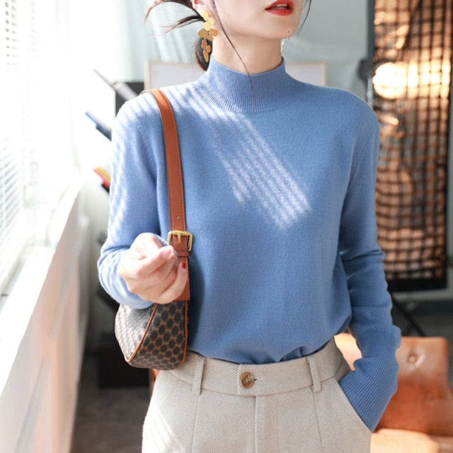 autumn winter chic bottom sweaters women fashion turtleneck pullover slim long sleeve 2021 knitted Jumper Soft Warm Pull Femme