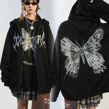 Load image into Gallery viewer, Y2k Harajuku Hoodies Women Autumn Winter Hip Hop Zipper Butterfly Aesthetic Hooded Sweatshirt Female Goth Punk Jacket Coat
