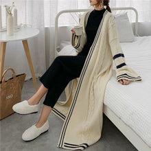 Load image into Gallery viewer, LANMREM 2022 Autumn New Long Style Cardigan For Women Loose Striped Patchwork Casual Knitted Sweater Popular Coat PC425
