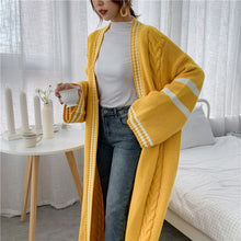 Load image into Gallery viewer, LANMREM 2022 Autumn New Long Style Cardigan For Women Loose Striped Patchwork Casual Knitted Sweater Popular Coat PC425
