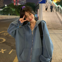 Load image into Gallery viewer, Women Hoodies Solid Color Zip Up Pocket Oversized Harajuku Korean Sweatshirts Female Long Sleeve Hooded Streetwear Casual Top

