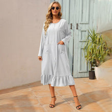 Load image into Gallery viewer, New style dress long sleeve loose round neck pocket shirt dress black yellow blue khaki
