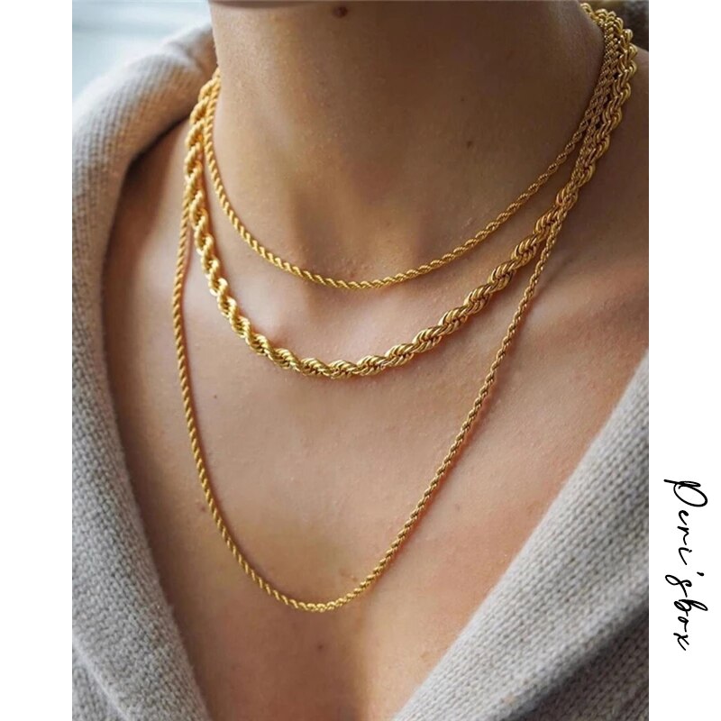 Peri'sBox Gold Color Twisted Rope Chain Necklaces Chunky Wide Thin Chains Necklaces for Women Minimalist Necklace Instajewelry