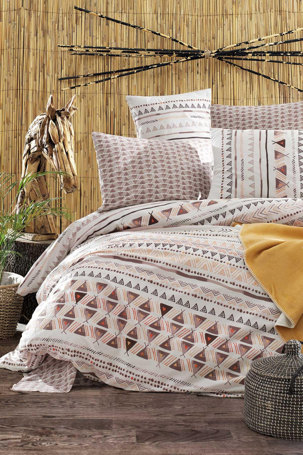 Patterned Brown Double Bed Duvet Cover Set