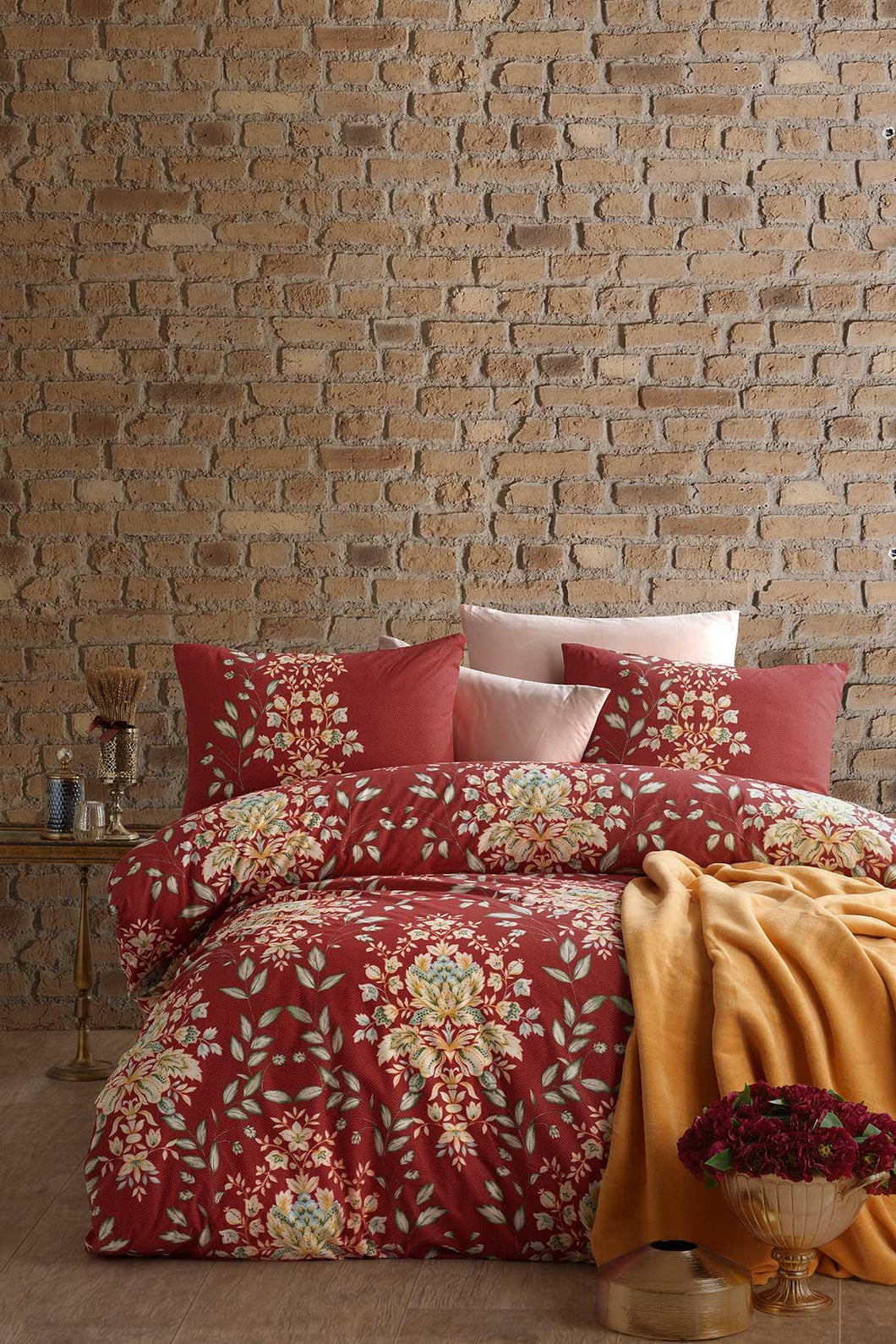 Patterned Claret Red Single Bed Duvet Cover Set