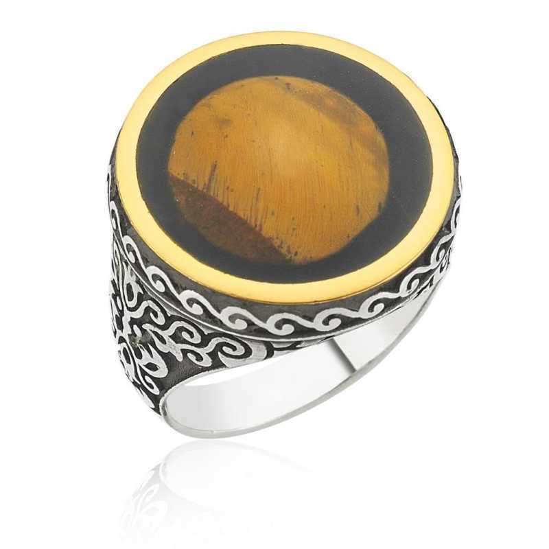 Men's Silver Tiger Eye Stone Ring