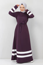 Load image into Gallery viewer, Women&#39;s Striped Purple Modest Dress
