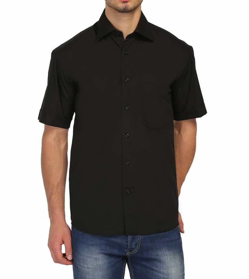 Men's Classic Cut Short Sleeves Plain Black Shirt