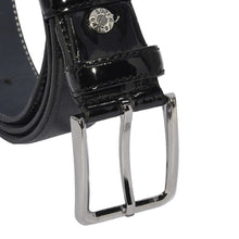 Load image into Gallery viewer, Men&#39;s Patterned Black Patent Artificial Leather Classic Belt- 3.5 cm
