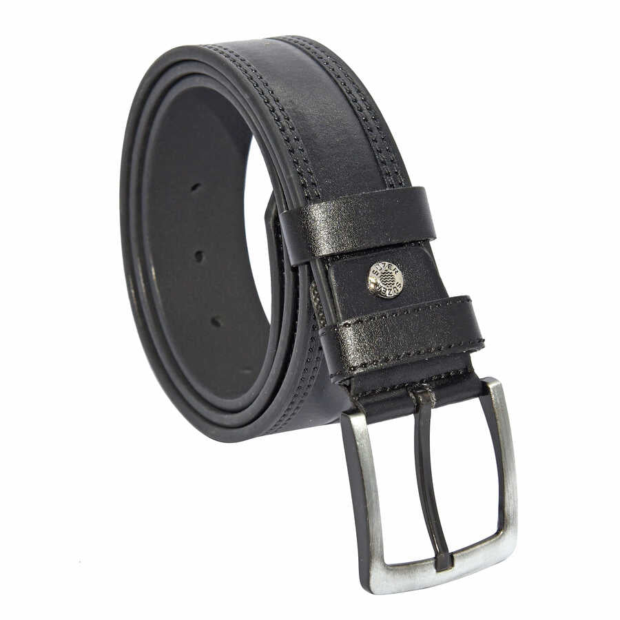 حزام رياضي جلد صناعي أسود بخياطة رجالي- 4 سم
