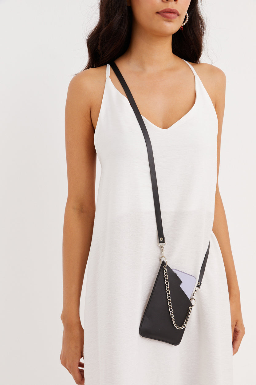 Women's Chain Detail Black Phone Bag