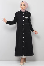 Load image into Gallery viewer, Women&#39;s Fancy Pocket Black Denim Abaya
