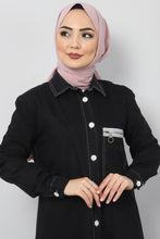 Load image into Gallery viewer, Women&#39;s Fancy Pocket Black Denim Abaya
