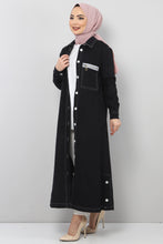 Load image into Gallery viewer, Women&#39;s Fancy Pocket Black Denim Abaya
