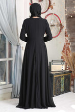 Load image into Gallery viewer, Women&#39;s Beaded Black Modest Evening Dress
