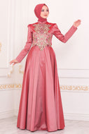 Women's Sequin Top Tile Red Taffeta Evening Dress