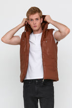 Load image into Gallery viewer, Men&#39;s Hooded Pocket Sand Beige Artificial Leather Vest
