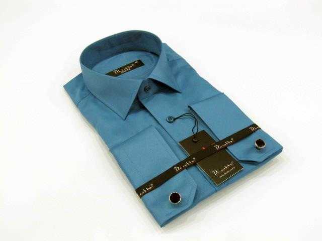 Cufflinks Buttoned Plain Turquoise Micro Fabric Slim Fit Shirt